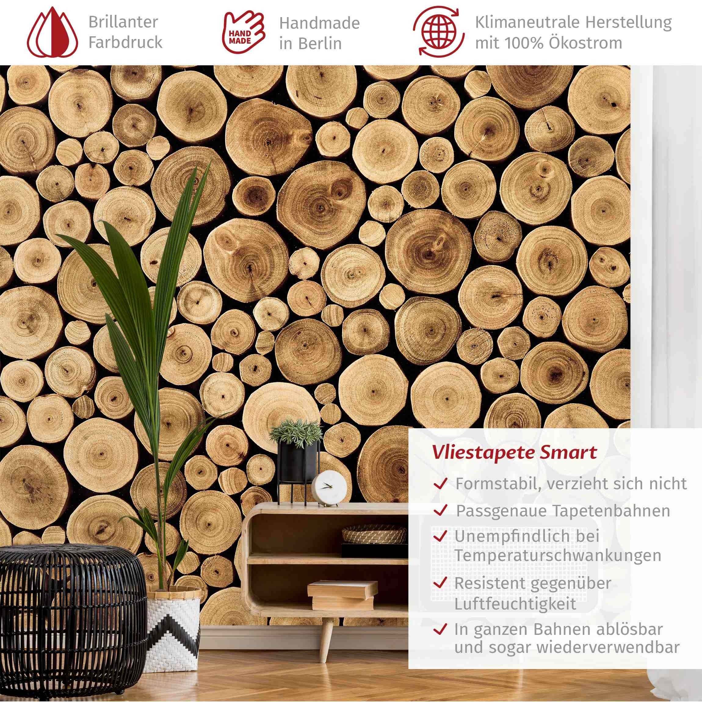 Bilderdepot24 Vliestapete Holzoptik Homey Firewood Bäume günstig online kaufen