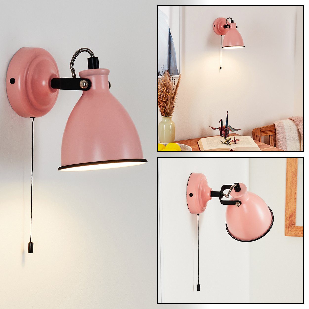 verstellbarer matt/Weiß/Schwarz, mit Pink Leuchtmittel, Wandlampe, Wandleuchte hofstein »Spadacenta« Metall, E14, ohne Zugschnur, Strahler