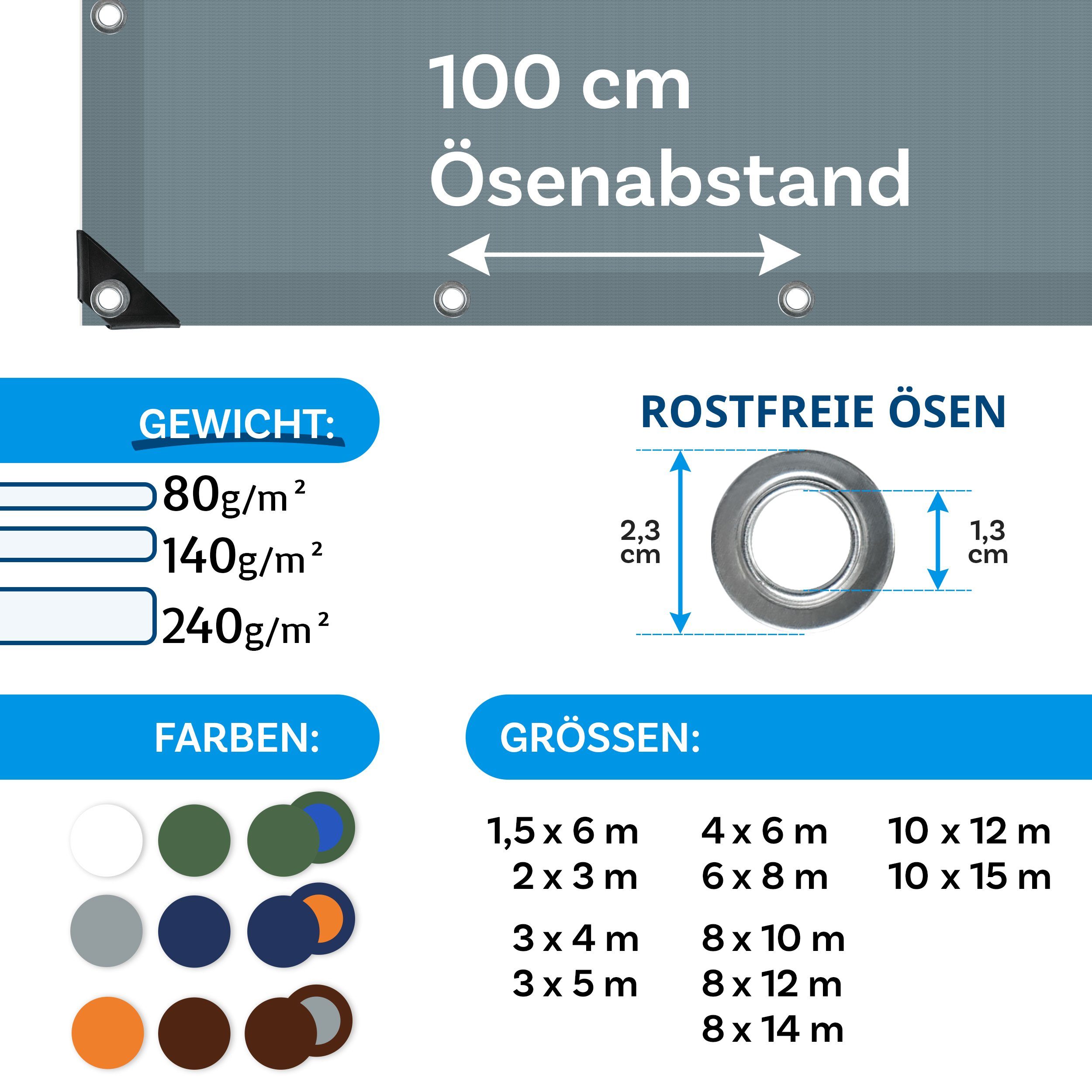 casa pura Schutzplane Reißfest 80 g/m², Abdeckplane in mehreren Farben & Größen, Schutzhülle, Wasserdicht – Bild 4 von 5