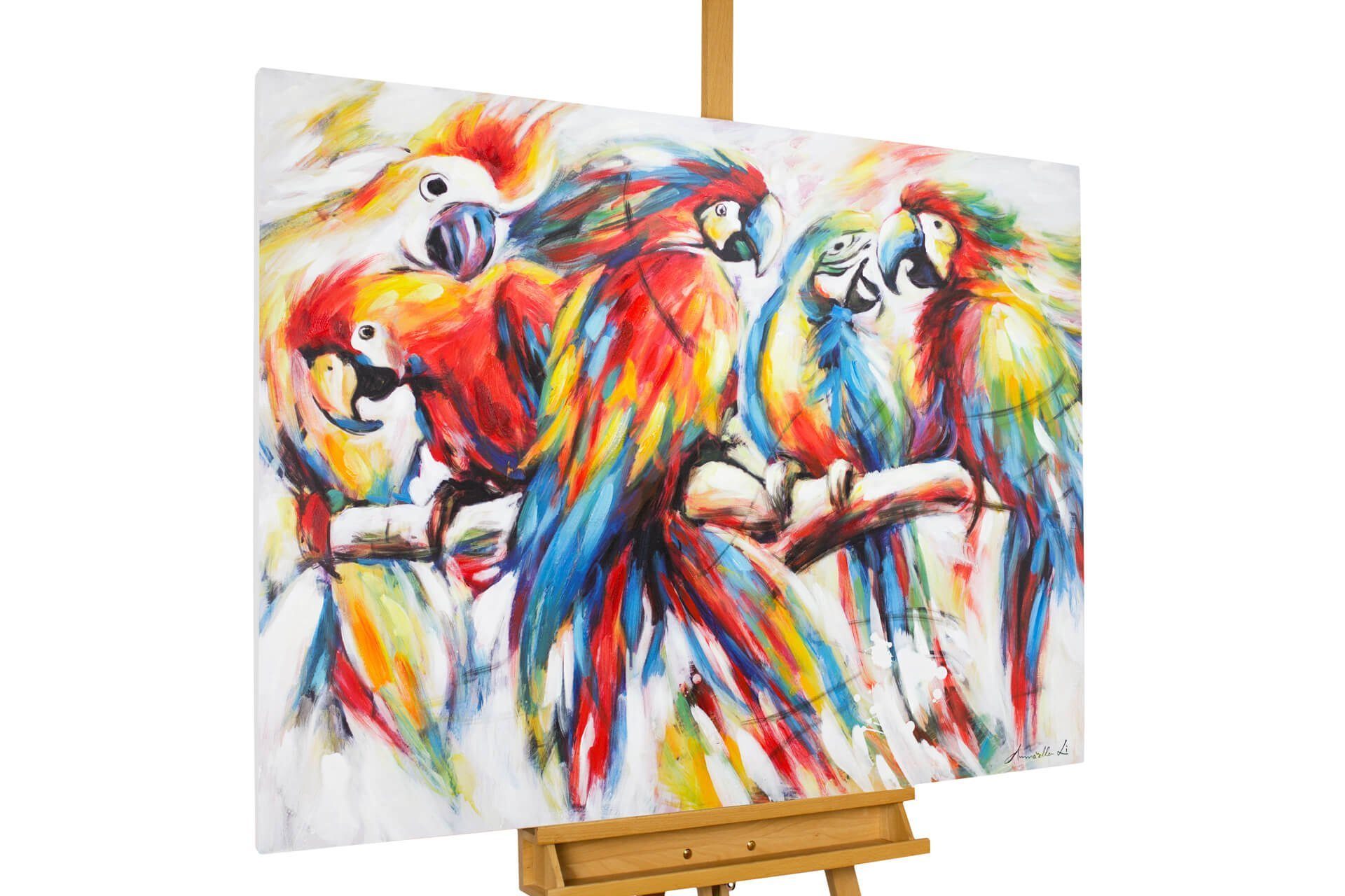 KUNSTLOFT Gemälde Parrots in Love 120x90 cm, Leinwandbild 100% HANDGEMALT Wandbild Wohnzimmer