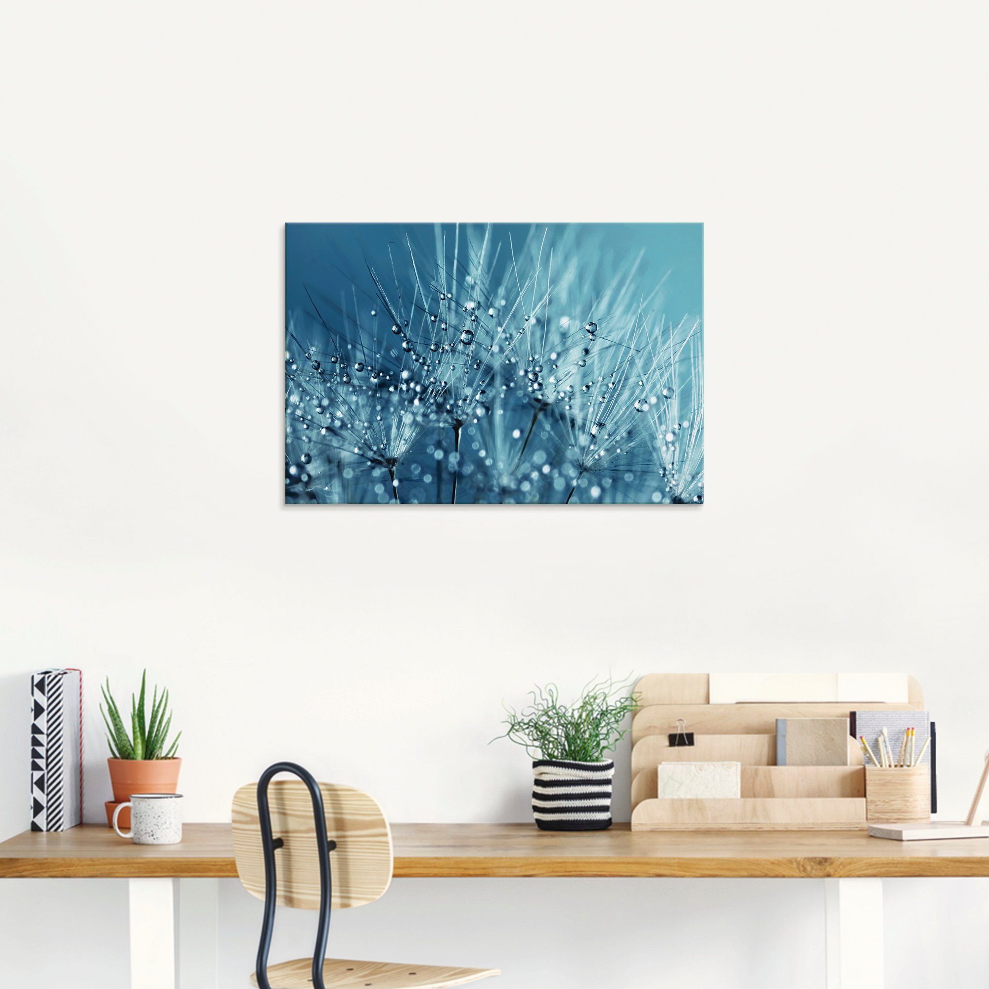 Artland Glasbild Blaue glitzernde Pusteblume, Blumen (1 St), in verschiedenen Größen
