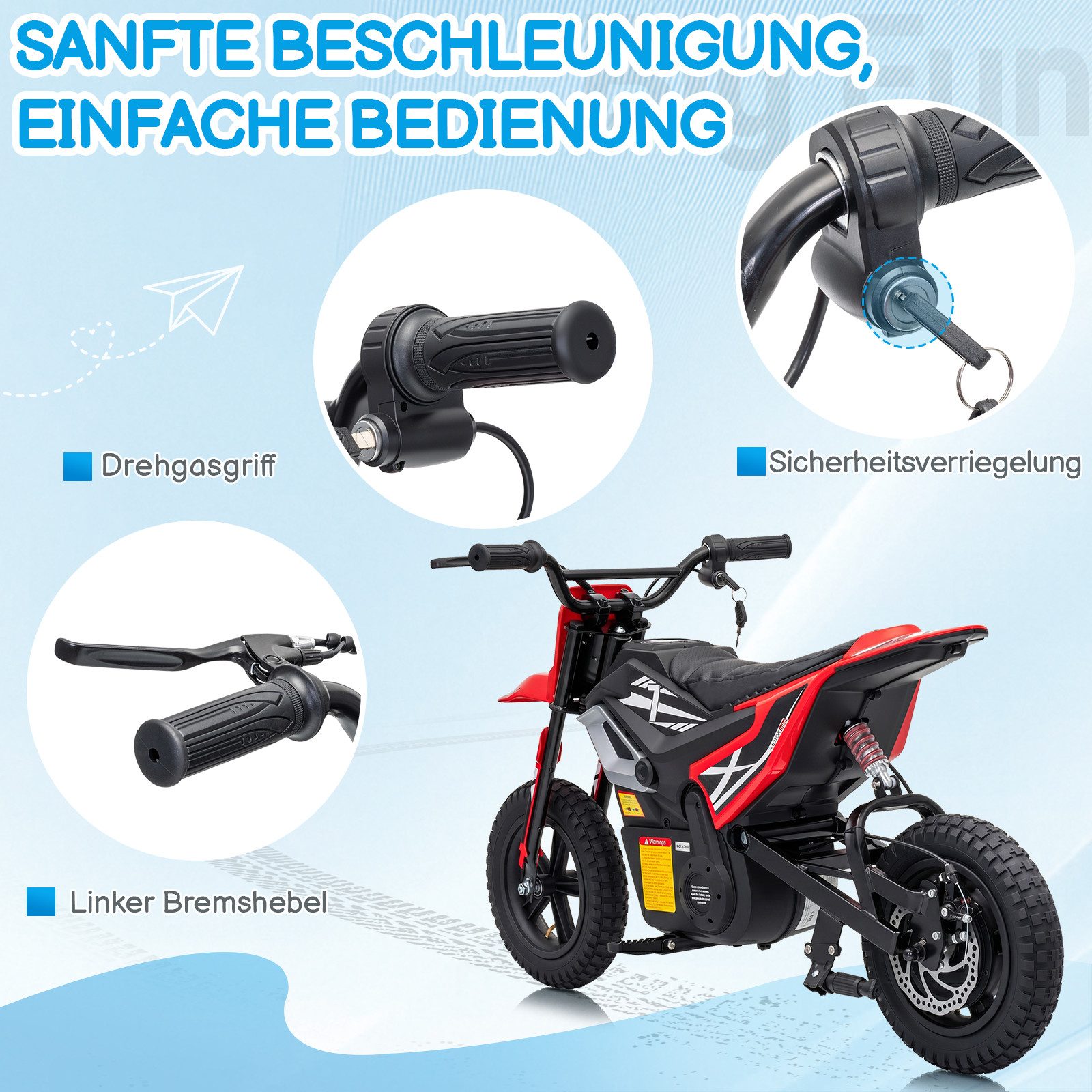 LALAHO Elektro-Kindermotorrad Elektrisches Kindermotorrad, 24 V, 7 Ah, mit Ledersitz