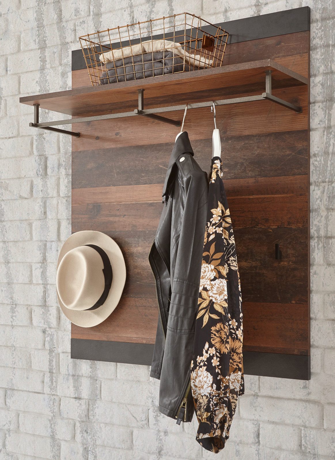 Furn.Design Garderobenpaneel Ward (Wandgarderobe in Used Wood mit grau, 80 x 100 cm), Shabby-Design