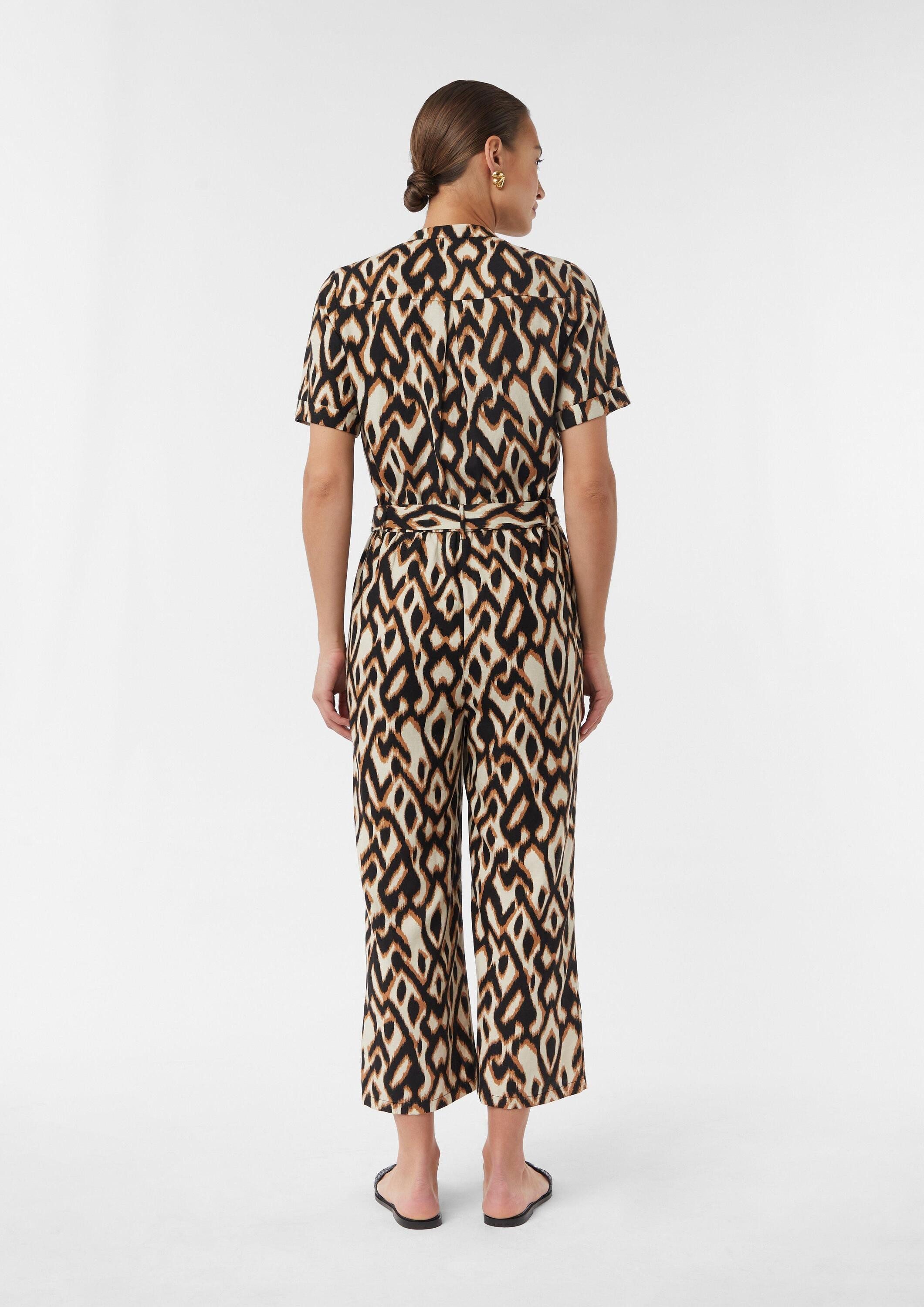 comma Jumpsuit Overall Kurzärmeliger Jumpsuit aus Leinenmix mit All-over-Print