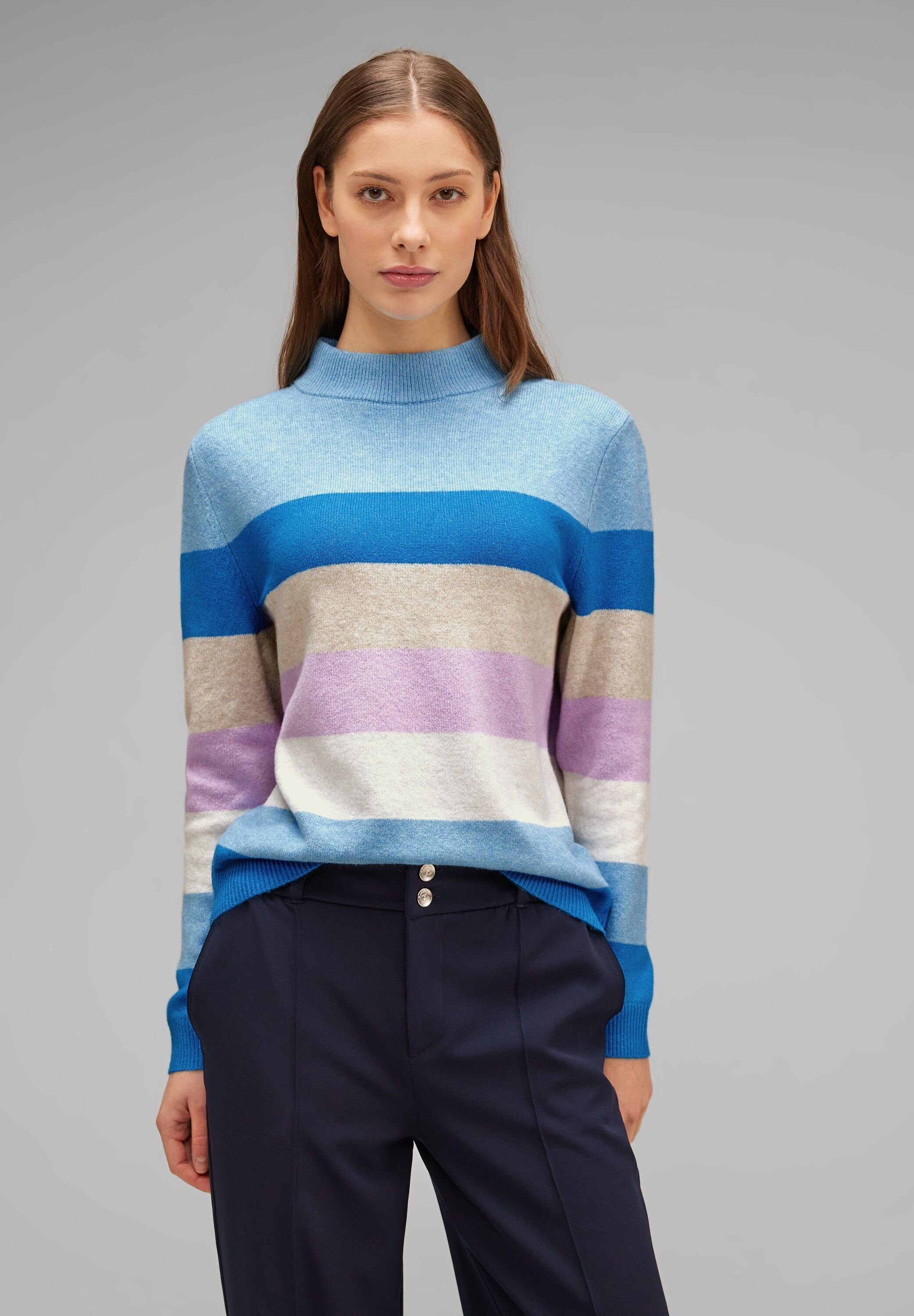 STREET ONE Strickpullover Pullover mit Streifenmuster Mehrfarbig gestreift light aquamarine blue mel. | 