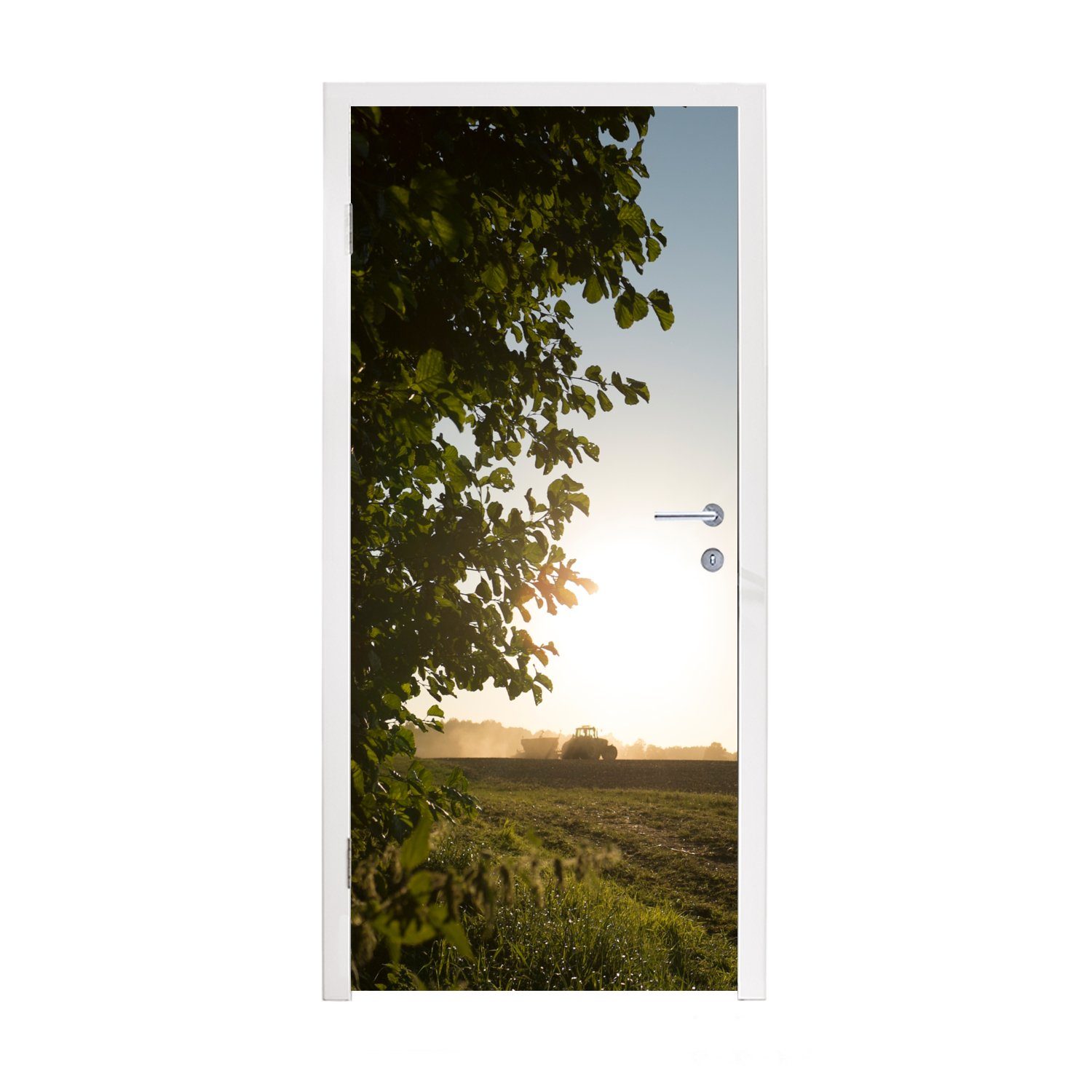 MuchoWow Türtapete Traktor - Bauernhof - Sonne, Matt, bedruckt, (1 St), Fototapete für Tür, Türaufkleber, 75x205 cm