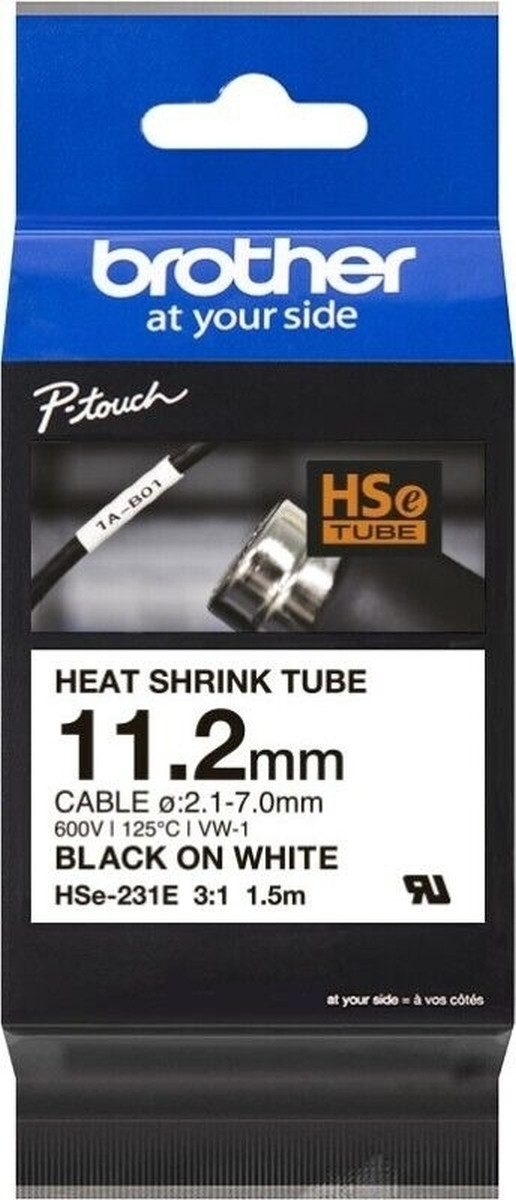 Brother Beschriftungsband Schrumpfschlauchkassette HSE-231E 11,2mm schwarz/weiß
