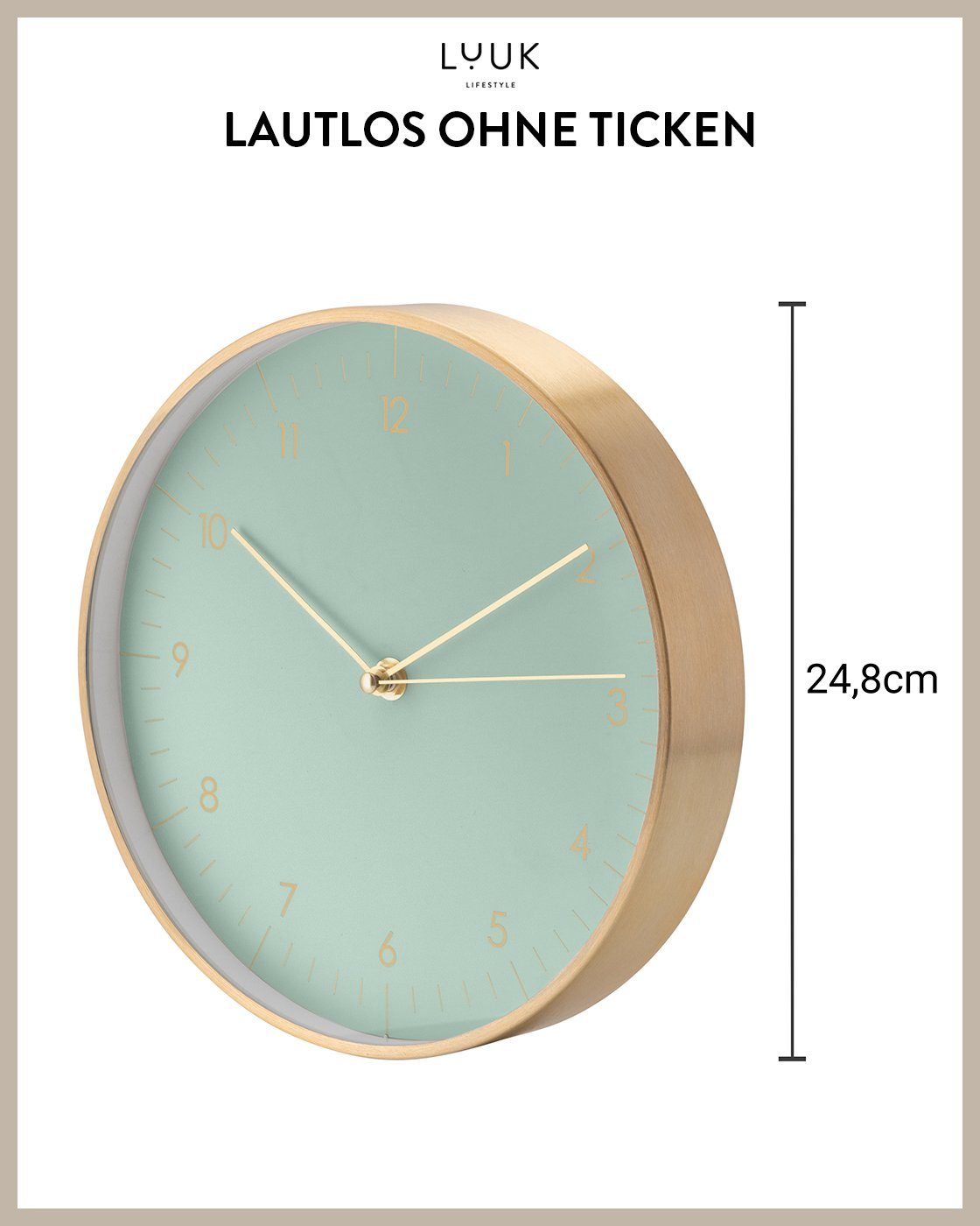 LUUK LIFESTYLE Wanduhr Helsinki (lautlos, ohne Ticken, großes Ziffernblatt, verschied. Größen)
