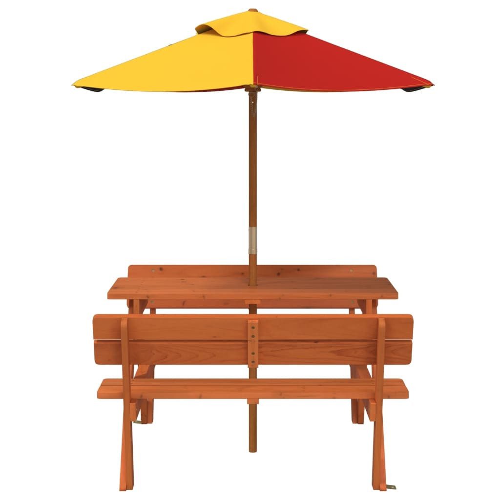 vidaXL Gartentisch Picknicktisch für 4 Kinder mit Sonnenschirm Massivholz Tanne (1-St)