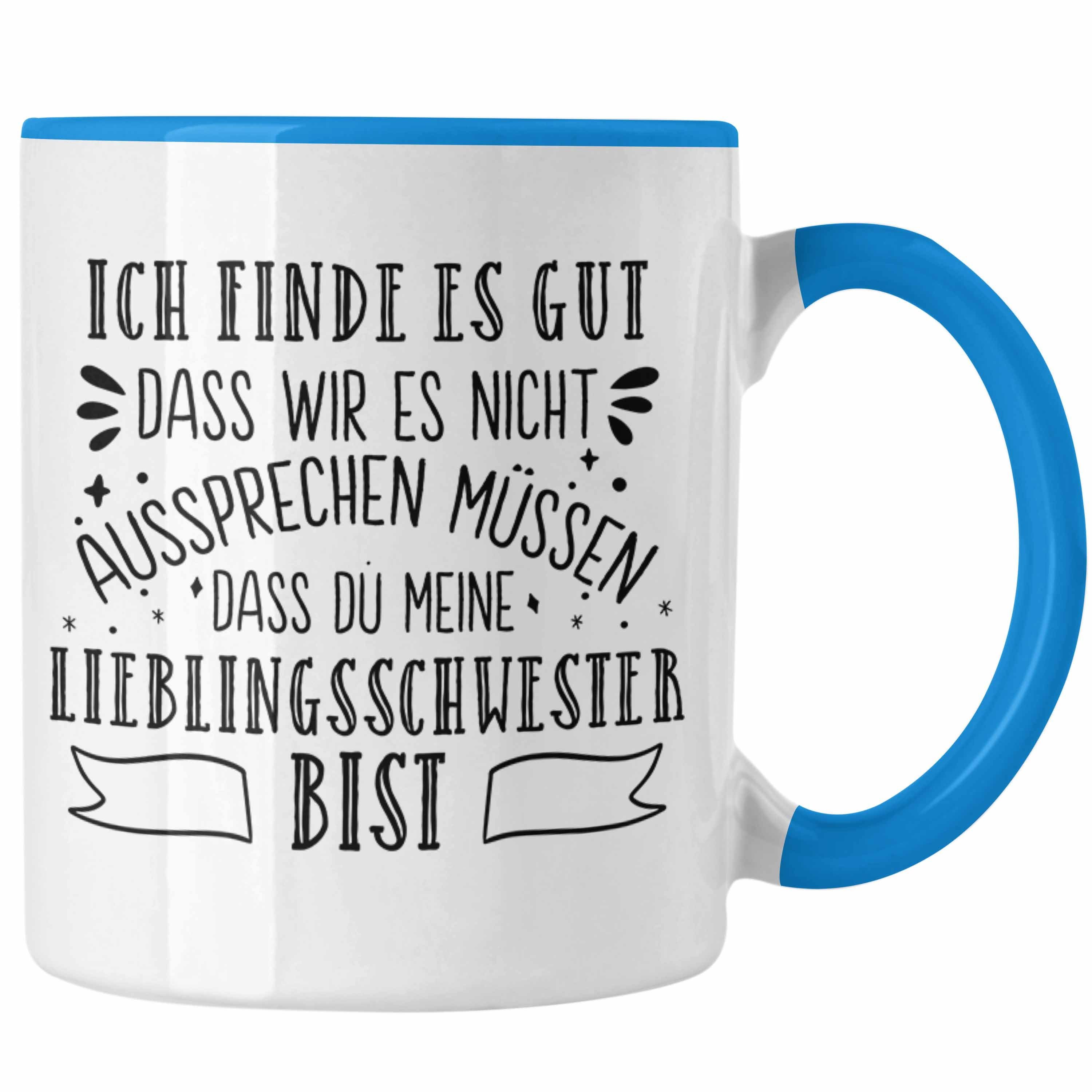 Trendation Tasse Trendation - Lieblingsschwester Tasse Geschenk für Schwester Spruch Schwester Kaffeetasse Geschenkidee Sprüche Blau
