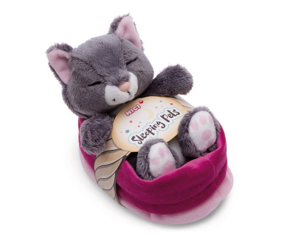 Nici Plüschfigur Nici 49746 Kuscheltier Katze grau 12cm schlafend im Körbchen