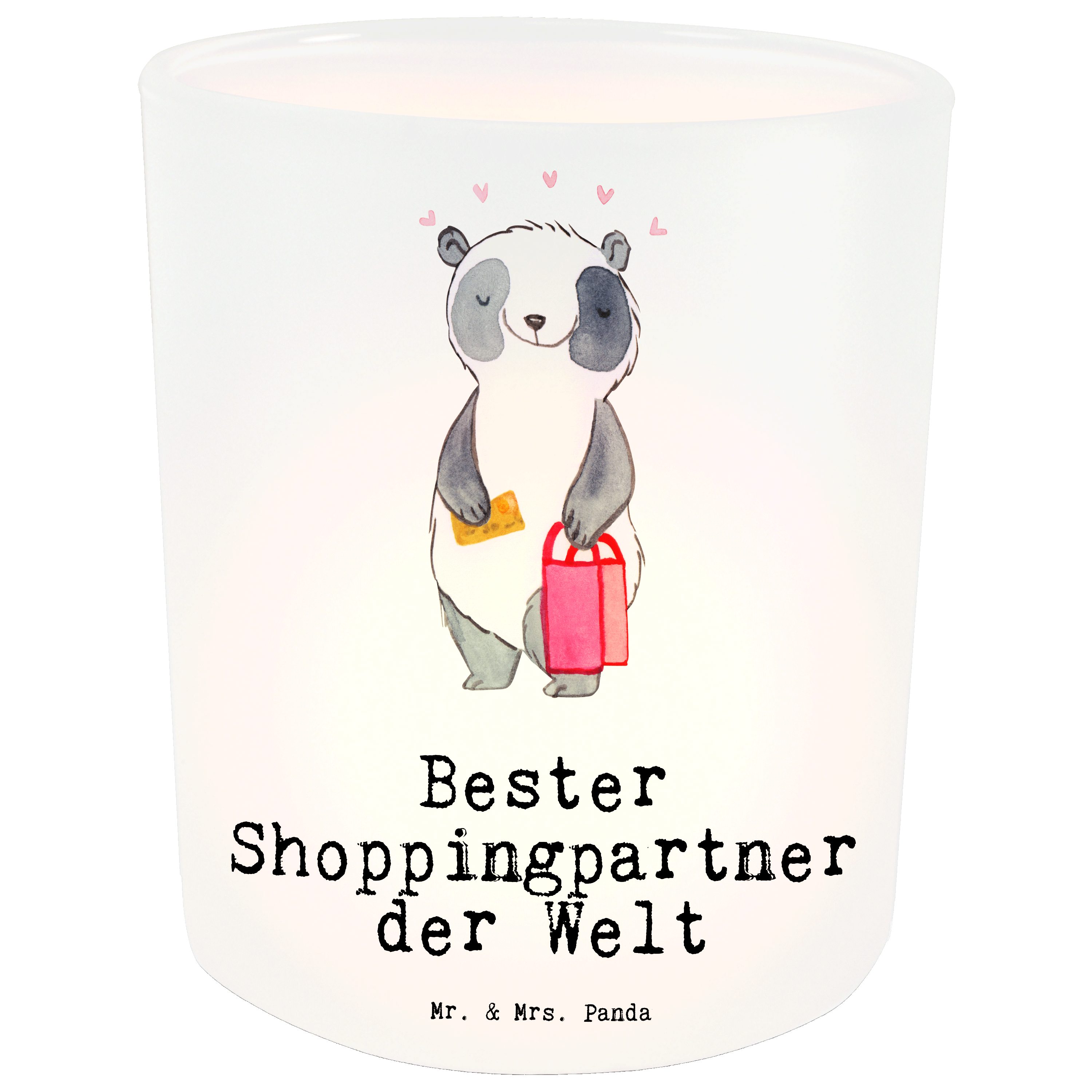 Mr. & Mrs. Panda Windlicht Panda Bester Shoppingpartner der Welt - Transparent - Geschenk, Windl (1 St)
