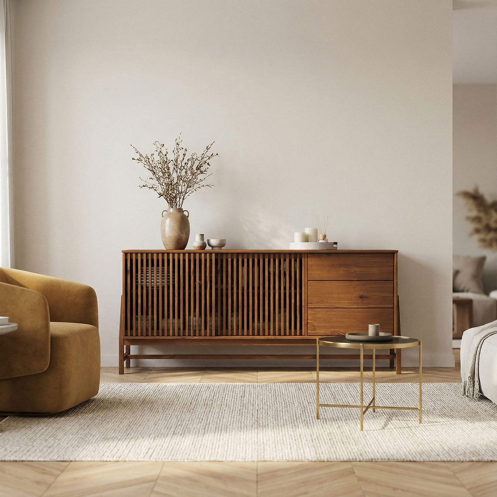 IDIMEX Sideboard ADAMO, Kommode 175 cm aus Massivholz mit Lamellenschiebetüren Kastanie Finish