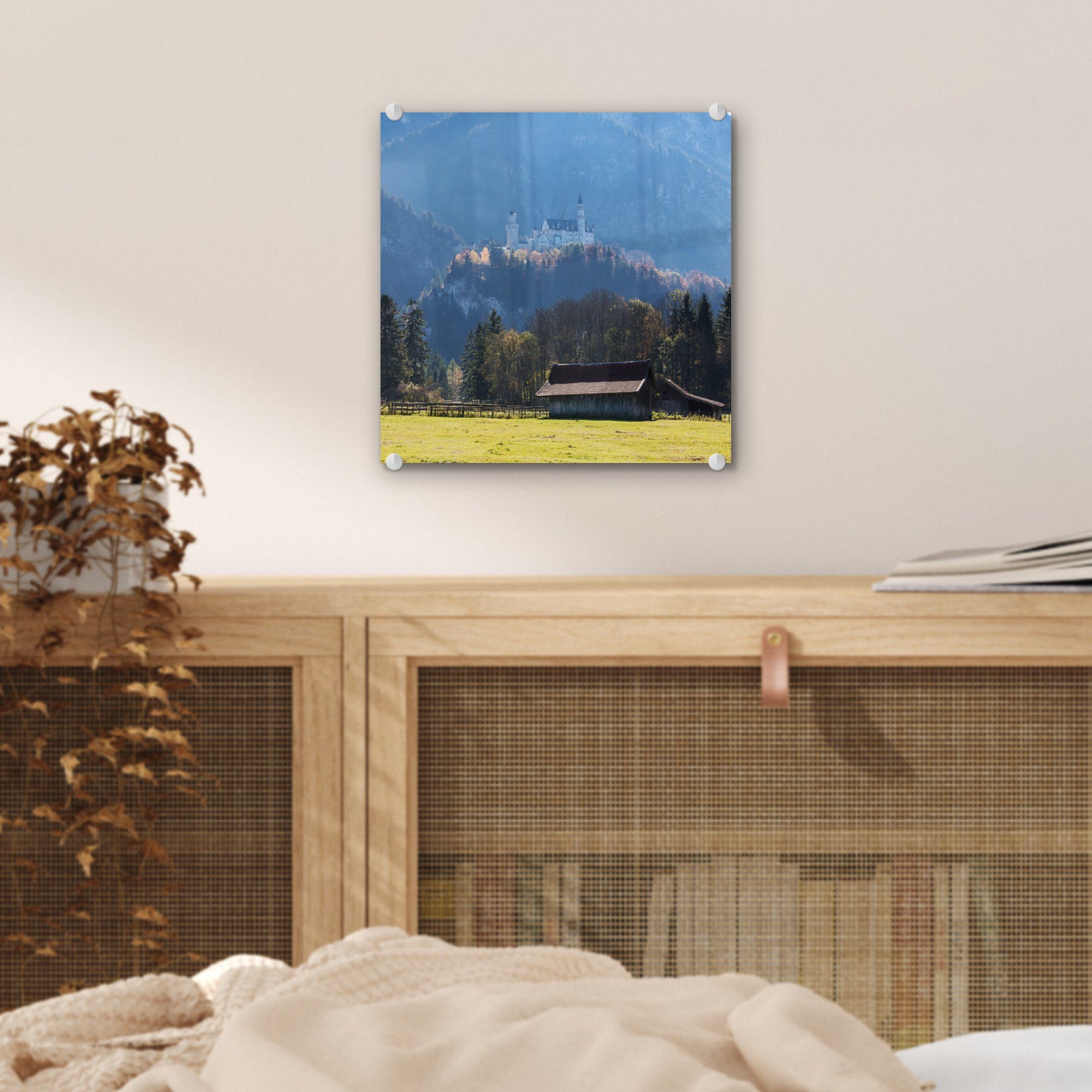 MuchoWow Acrylglasbild Schloss Neuschwanstein auf Berg, Glas St), Glas Bilder - einem - Wanddekoration Foto Glasbilder - auf Wandbild auf (1