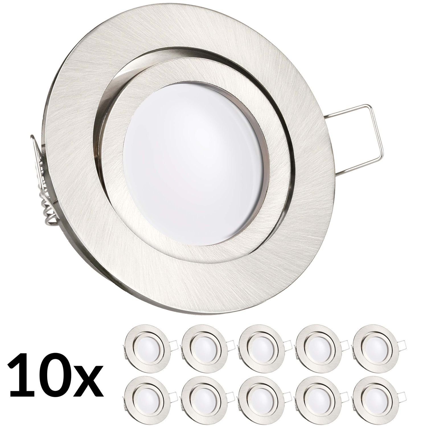 LEDANDO LED Einbaustrahler 10er LED Einbaustrahler Set extra flach in edelstahl / silber gebürste