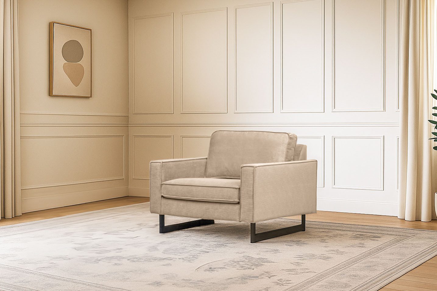 Places of Style Loveseat Pinto 105 cm, Cord, Chenille, Lederoptik, mit Keder, Metallfüßen und auch in Cord Bezug erhältlich