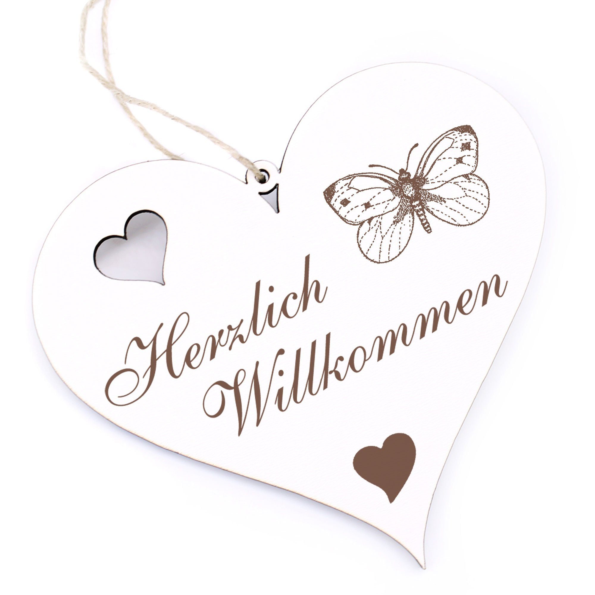 Dekolando Hängedekoration Herzlich Willkommen - Schmetterling - 13x12cm