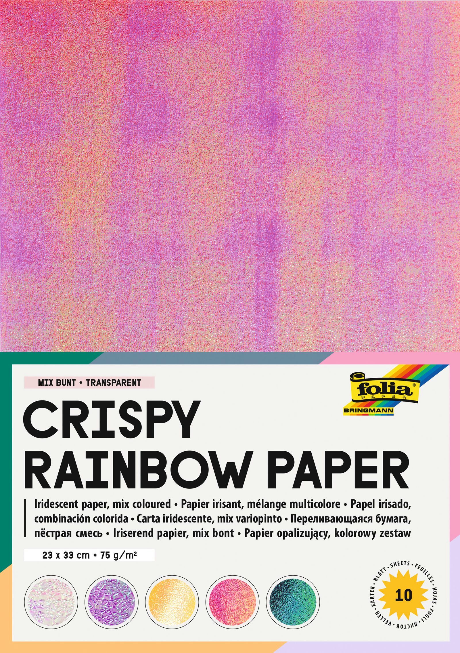 Folia Max Bringmann KG Designpapier Crispy Rainbow Paper, irisierendes Bastelpapier, 10 Bogen
