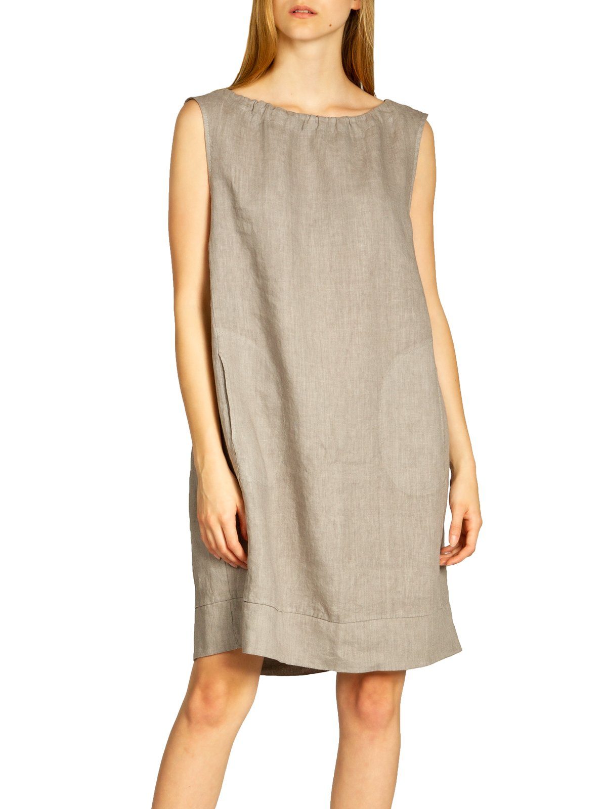 Caspar Sommerkleid SKL017 lässiges knielanges Damen Sommer Leinenkleid Luftig leicht, figurumspielende Form, mit seitlichem Jersey-Einsatz