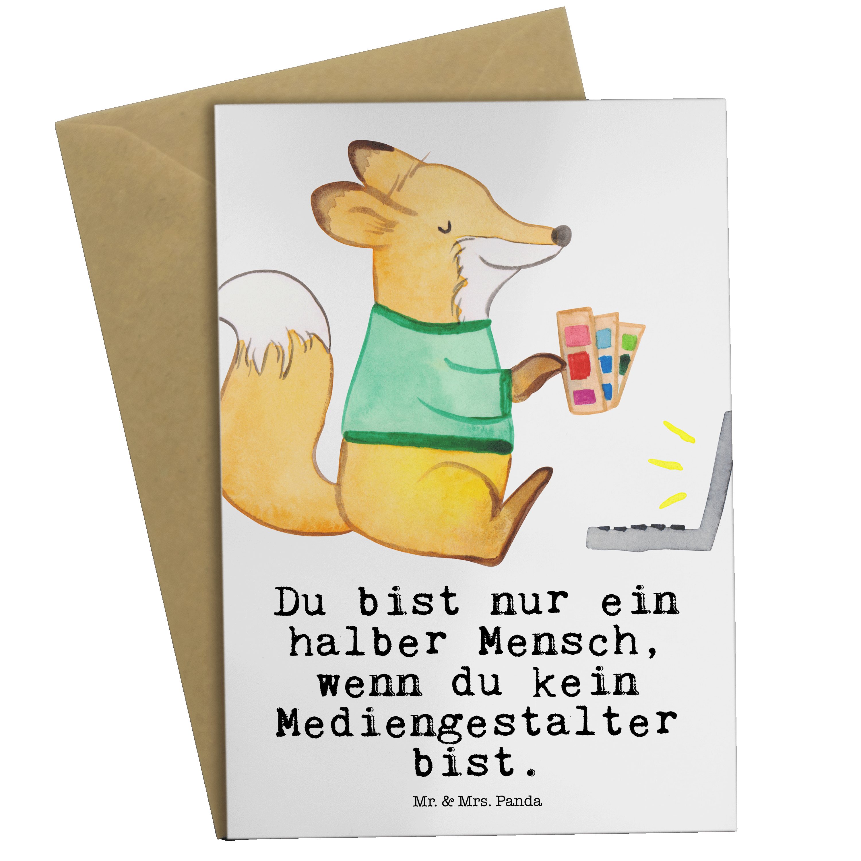 Mr. & Mrs. Panda Grußkarte Mediengestalter mit Herz - Weiß - Geschenk, Beruf, Hochzeitskarte, Ei