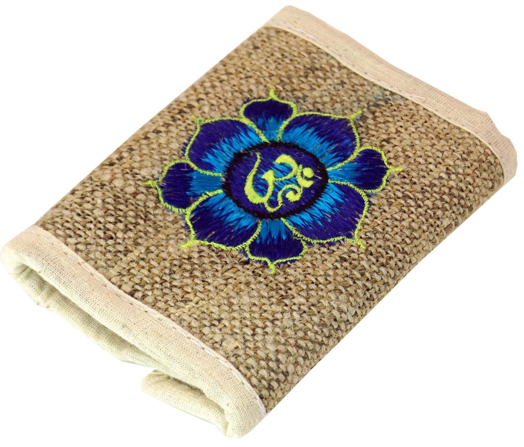 Guru-Shop Geldbörse Hanf Portemonnaie mit Stickerei lotus blau-weiß