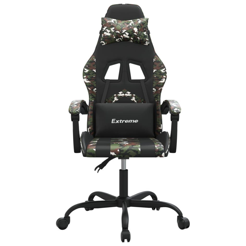furnicato Gaming-Stuhl Schwarz und Tarnfarben 57,5x59,5x(121-131) cm (1 St), Ergonomischer Spielstuhl mit Liegefunktion und Massage-Taillenkissen