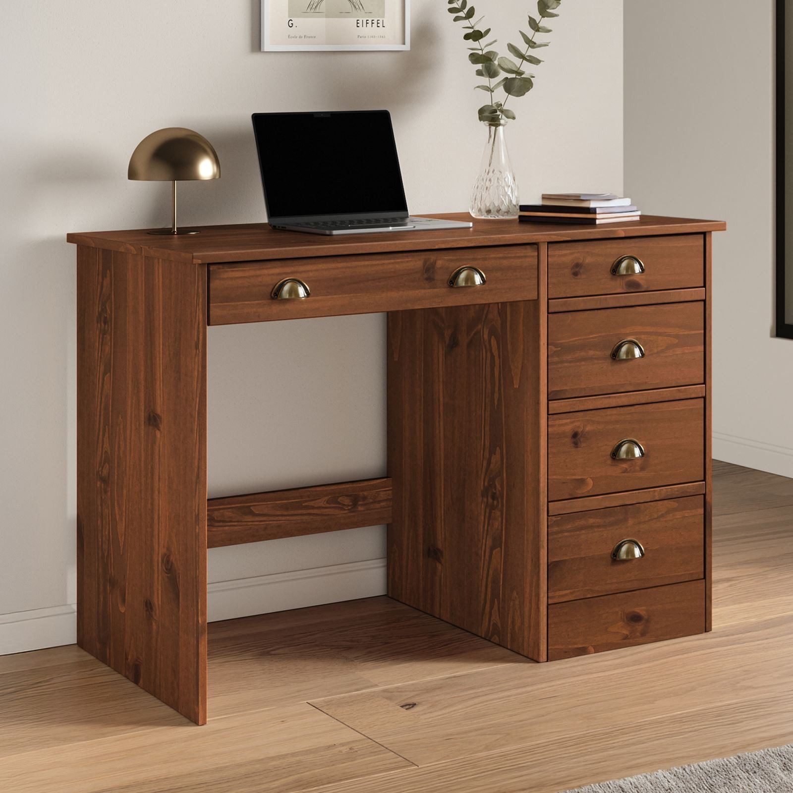 IDIMEX Schreibtisch LANA, Bürotisch mit 5 Schubladen Landhausstil Massivhol günstig online kaufen