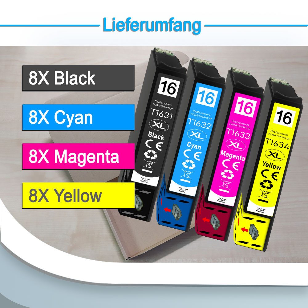 Thumbnail - Druckerparadies 32er Pack Druckerpatronen 16 16XL kompatibel mit Epson WF-2650 Tintenpatrone (32-tlg)