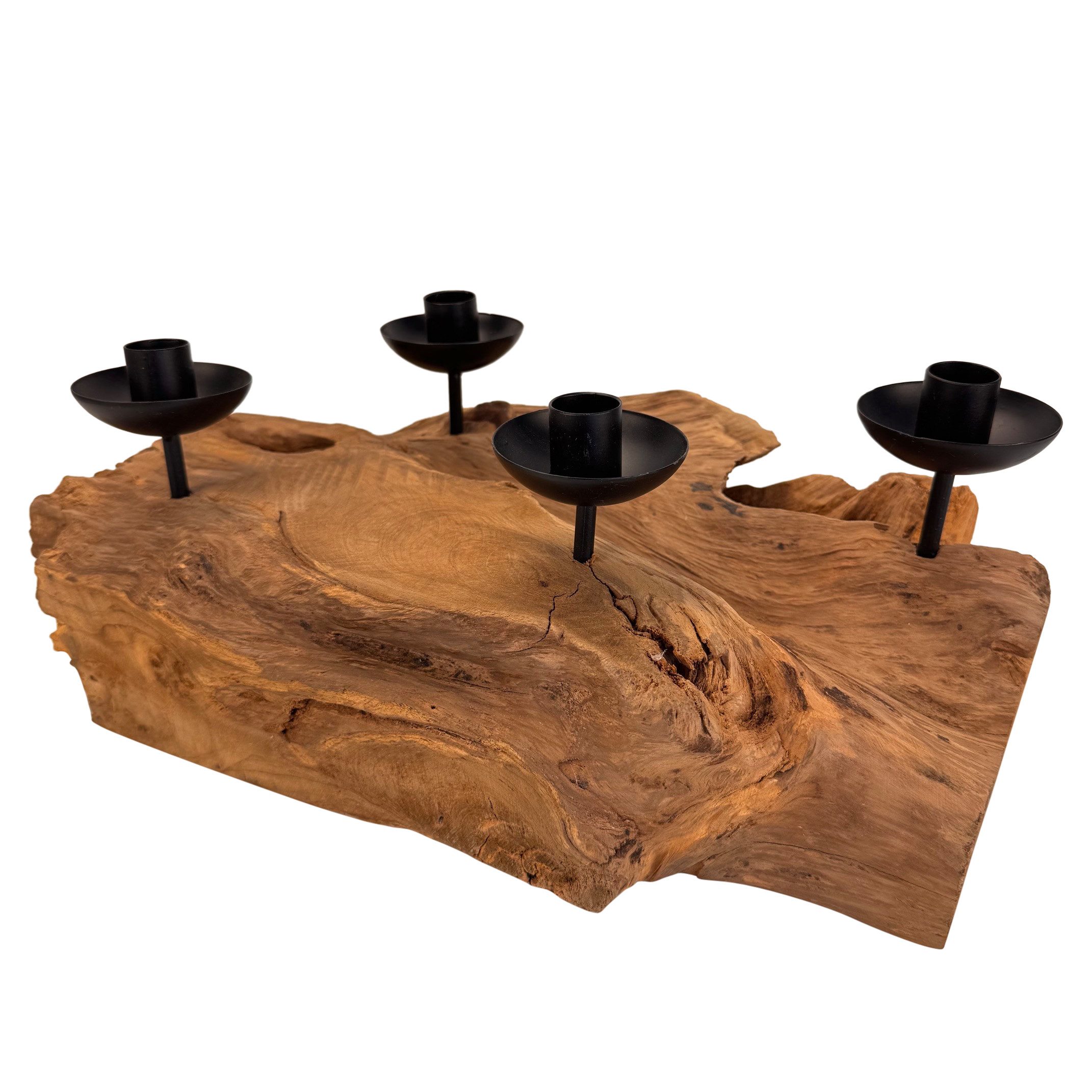 Online-Fuchs Adventskranz aus Wurzelholz mit schwarzen Stabkerzenhaltern - Weihnachstdeko, natürliche Gemütlichkeit und rustikaler Charme - 38 cm groß