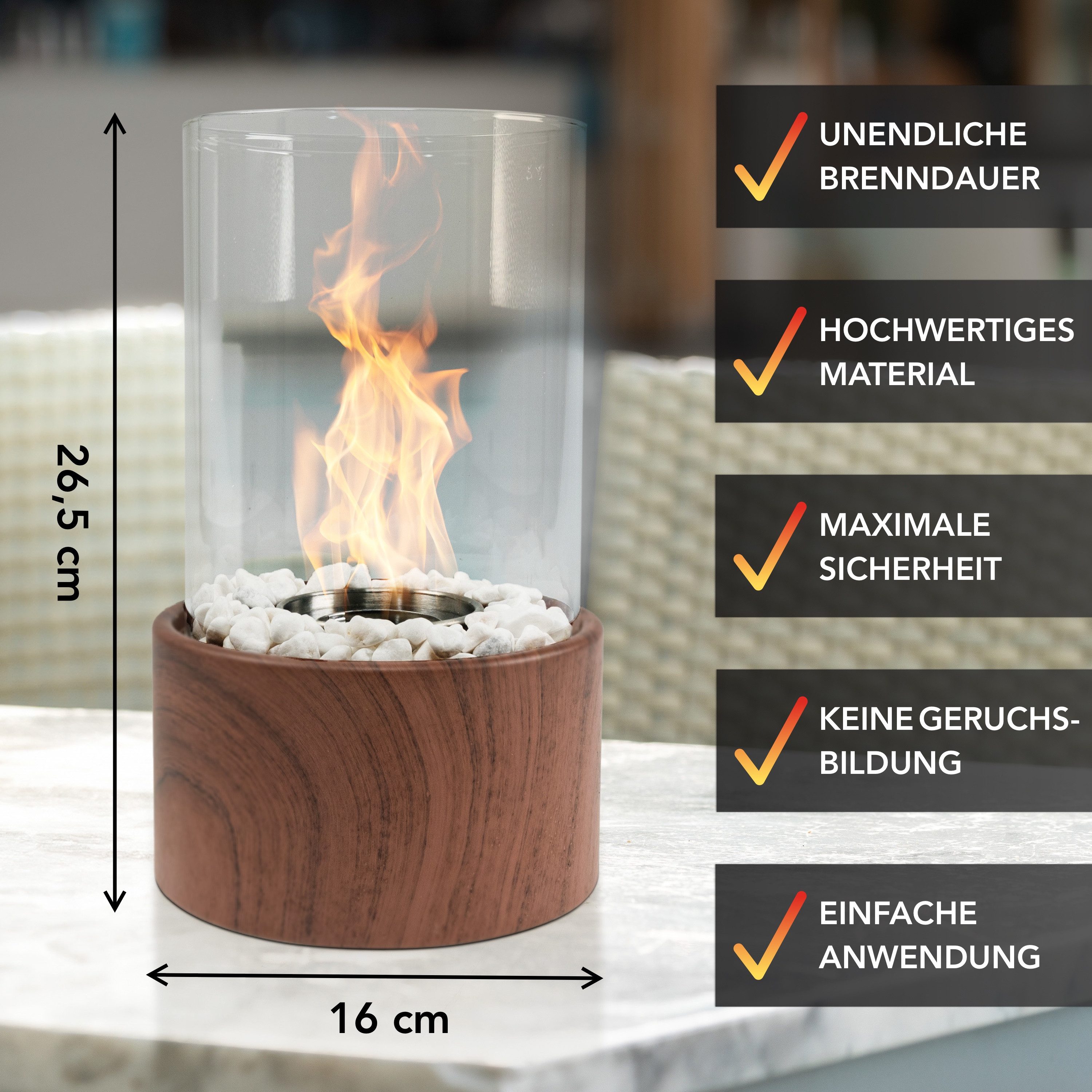 Flammenfuchs Tischfeuer in edler Holzoptik, Bio-Ethanol Tischkamin, Verstellbare Flammengröße, Ersatzbrenner für unendliche Brenndauer – Bild 5 von 5