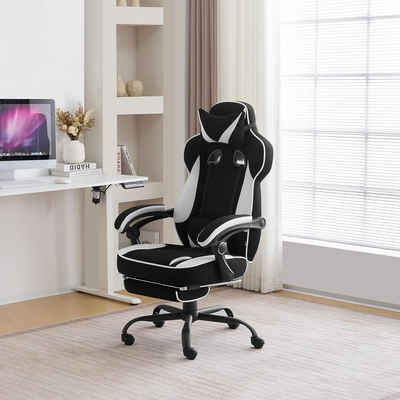 Woltu Gaming-Stuhl, mit Taschenfederkissen, Fußstütze, ergonomisch, drehbar