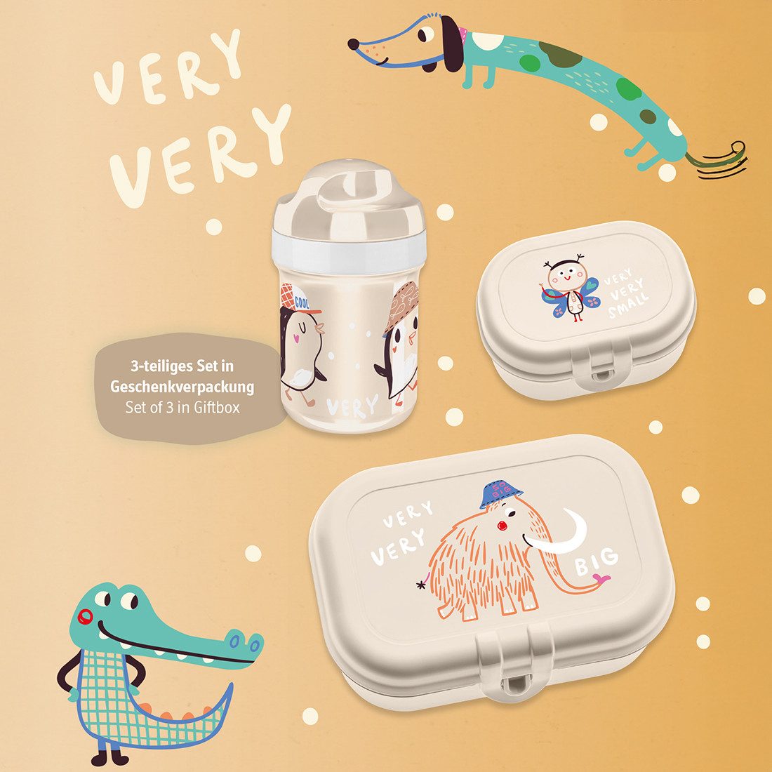 KOZIOL Lunchbox VERY VERY TO GO, Kunststoff, (3-tlg), inkl. Trinkflasche, melaminfrei, CO² neutrale Produktion