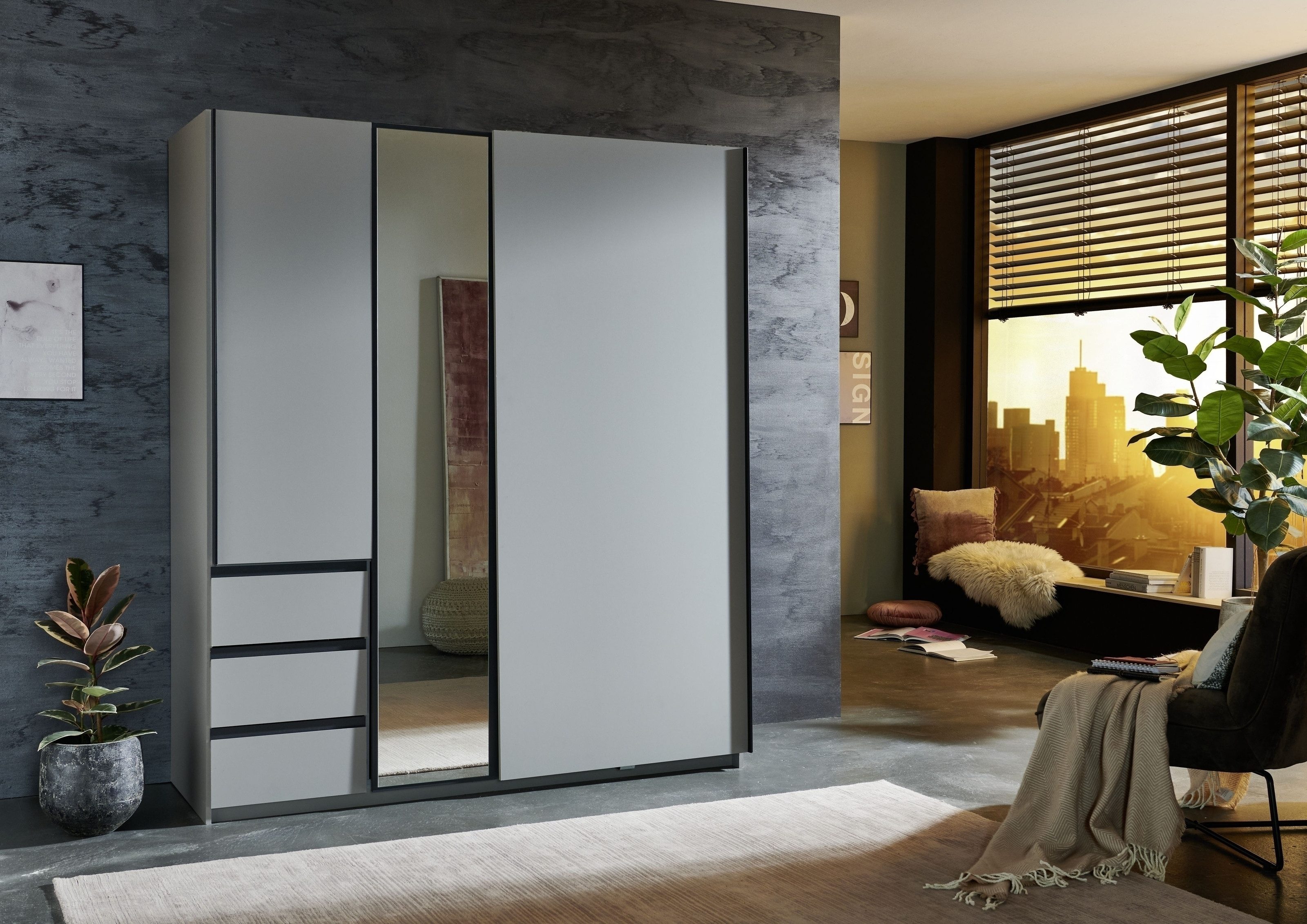 freiraum Schwebetürenschrank Stade in SAHARAGRAU / GRAPHIT - 168x198x63cm (BxHxT)