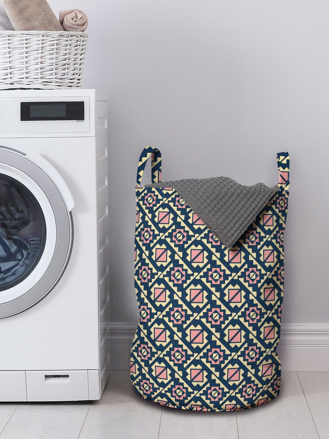 Griffen Abakuhaus Waschsalons, Wäschekorb für Wäschesäckchen Quadrate Kordelzugverschluss Geometrisch mit und Polygonen