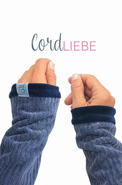 Wishproject® Armstulpen Cord Blaue Handstulpen, Damen Pulswärmer Kuschel-Weiche Stoffe & Hochwertige Herstellung in Deutschland
