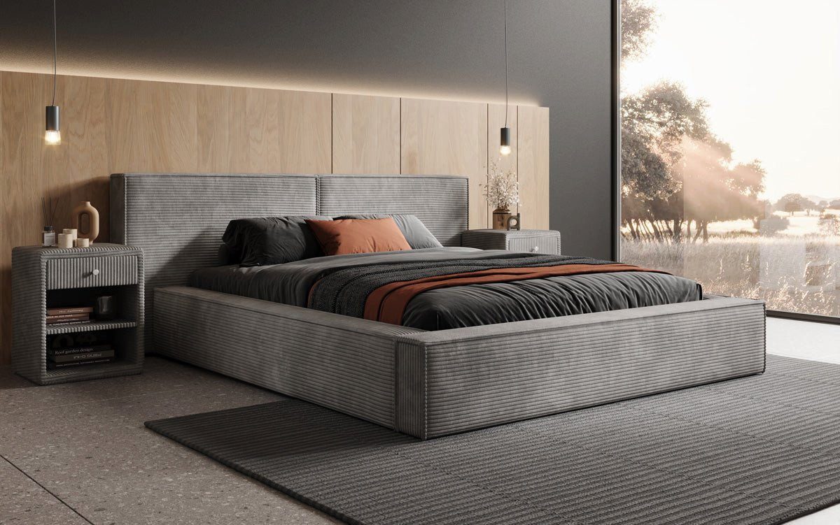 Luxusbetten24 Polsterbett Designer Polsterbett Ophelia in Cord, mit Stauraum
