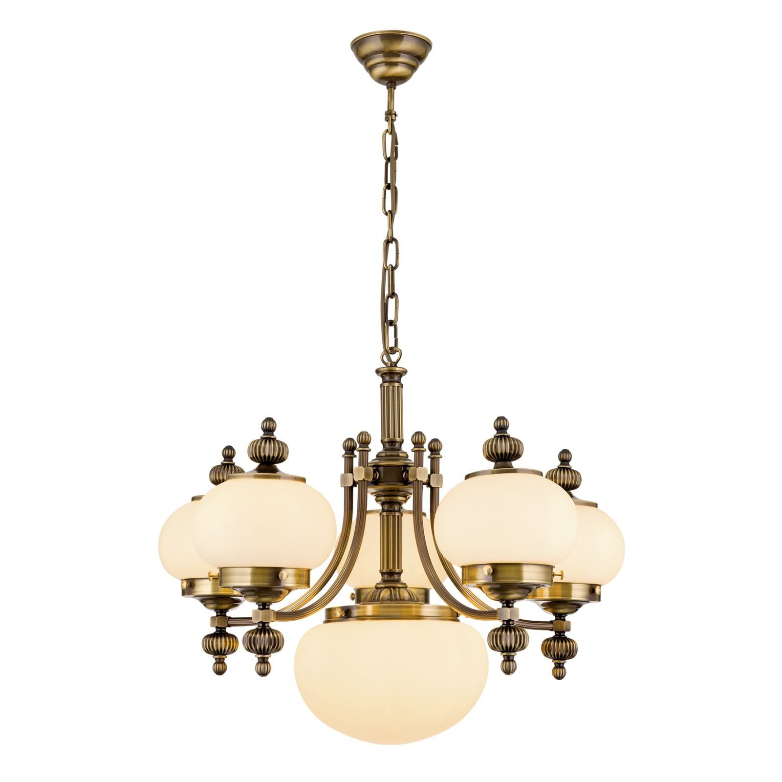 Licht-Erlebnisse Kronleuchter VIKTOR, ohne Leuchtmittel, Messing Glas E27 65 cm breit H: 125 cm Jugendstil