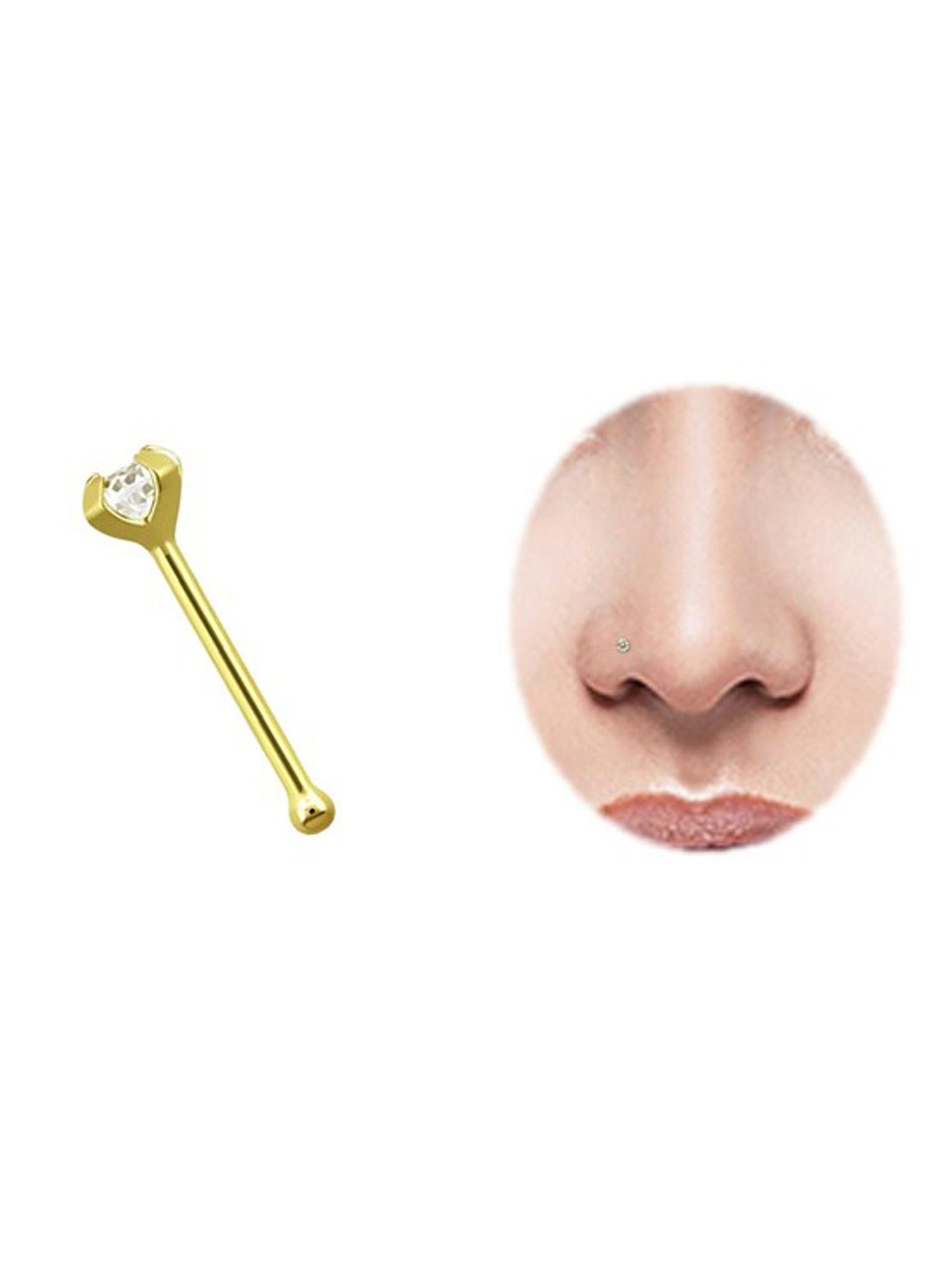 Adelia´s Nasenpiercing Piercing Piercing Nasenpiercing, Nasenstecker - Nose Bone 14kt Gold mit Zirkonia + Stopper