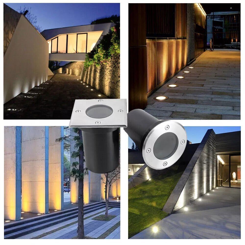 mit Bodenlampe LETGOSPT GU10 zu Bodeneinbauleuchte kg für rund/quadrat Außen, LED LED Außen, Einbaustrahler Bodeneinbaustrahler, wechselbar, Rund Glühbirne Edelstahl GU10 belastbar, 2000 LED bis