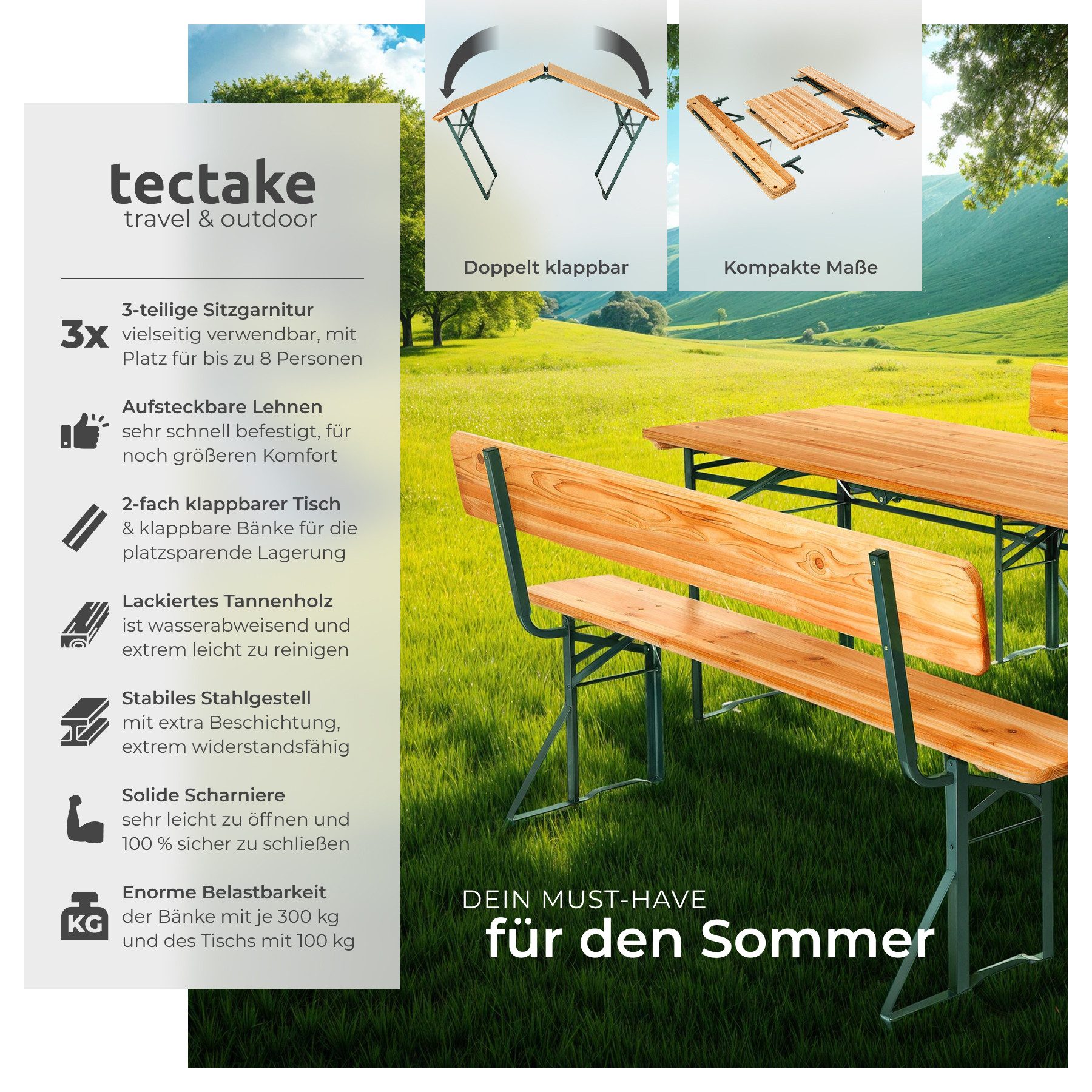 tectake Bierzeltgarnitur Festzeltgarnitur Franz II, 3-teilig, klappbar, mit günstig online kaufen