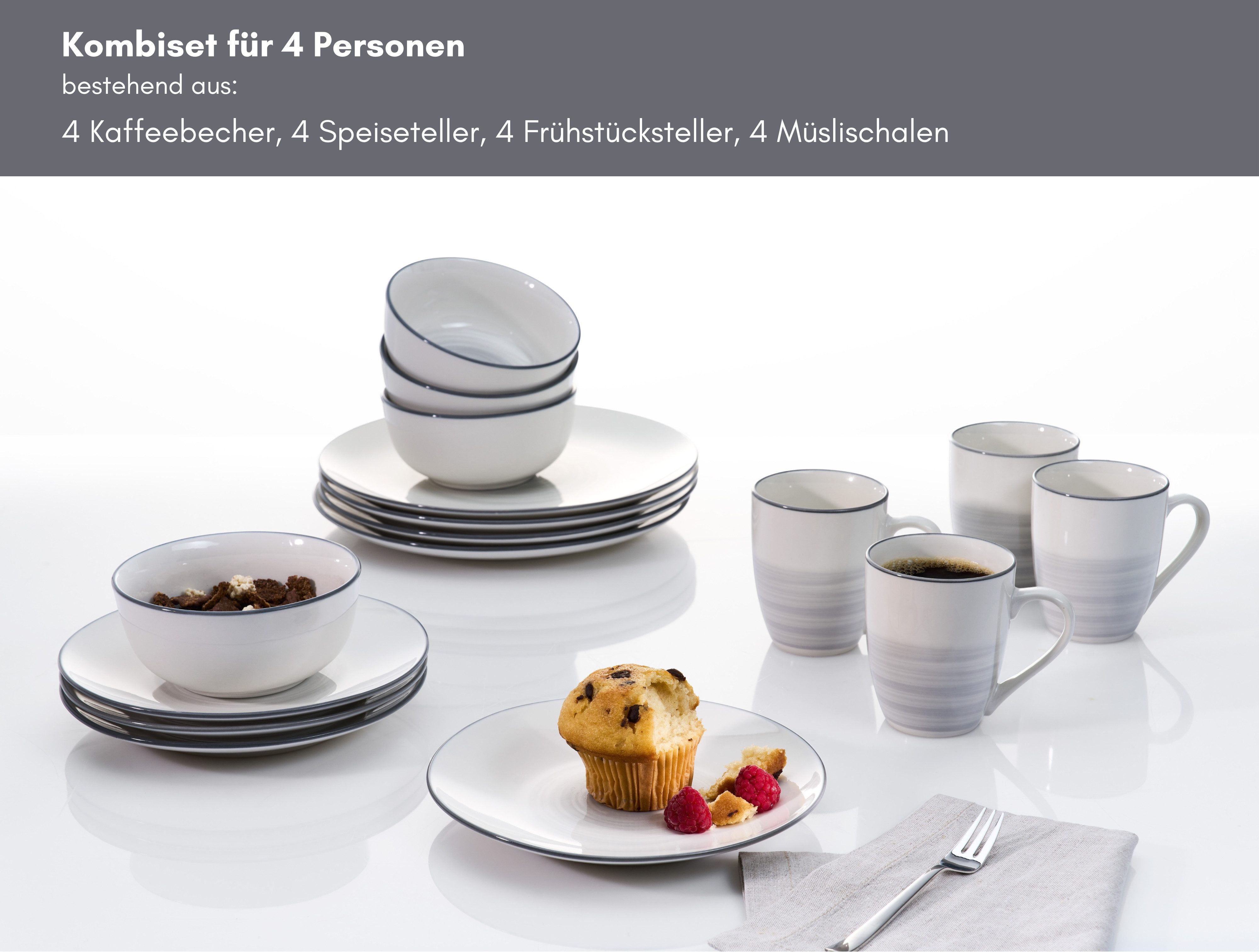 Ritzenhoff & Breker Kombiservice Luna (16-tlg), 4 Personen, Porzellan, Aquarell-Stil