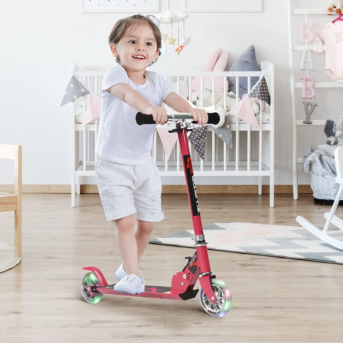 KOMFOTTEU Cityroller Kinder Roller Scooter, mit LED Rädern, ab 4 Jahre rosa
