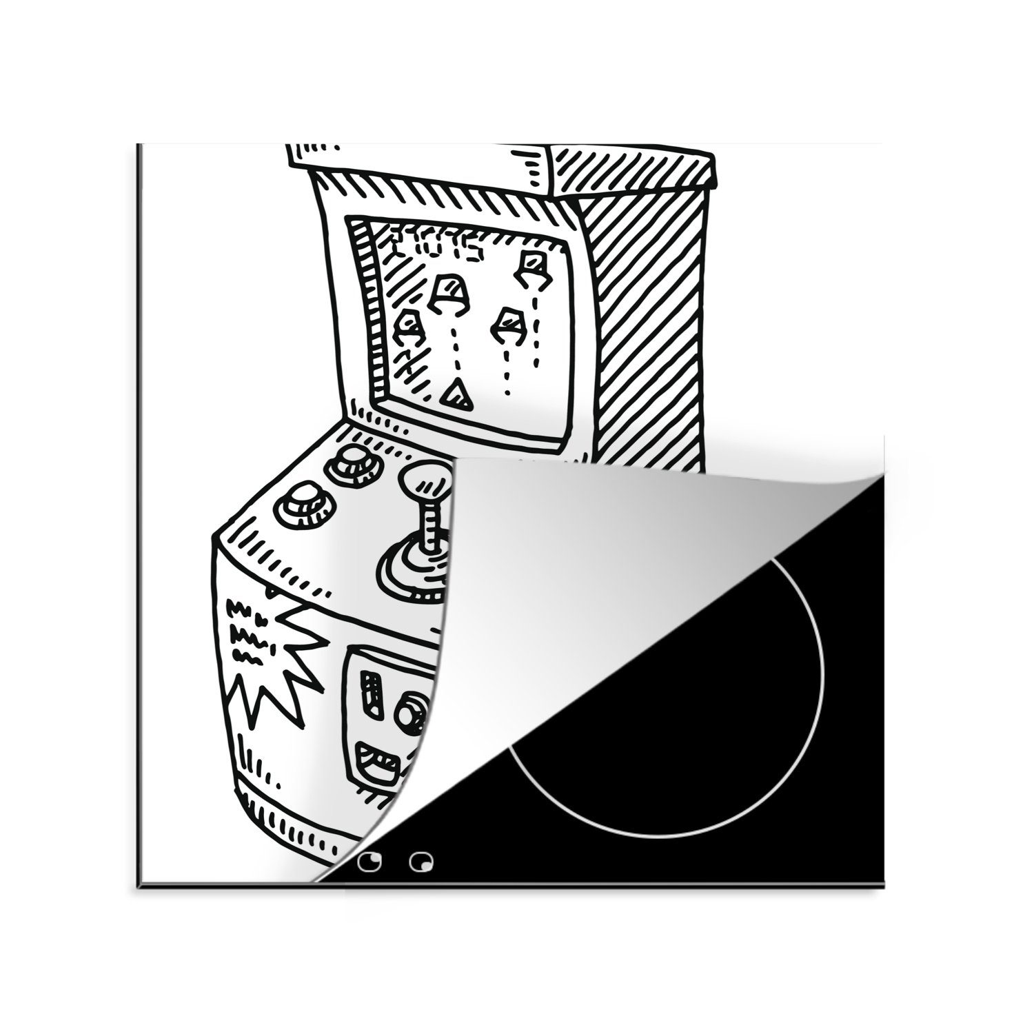 MuchoWow Herdblende-/Abdeckplatte Arcade - Spiel - Retro - Illustration, Vinyl, (1 tlg), 78x78 cm, Ceranfeldabdeckung, Arbeitsplatte für küche