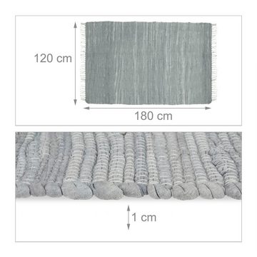 Teppich Grauer Flickenteppich aus Baumwolle, relaxdays, Höhe: 10 mm, 120x180cm