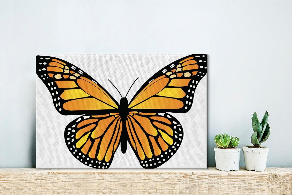 OneMillionCanvasses® Leinwandbild Eine Illustration Wanddeko, Aufhängefertig, (1 eines Schmetterlings, Leinwandbilder, gelb-orangen Wandbild cm St), 30x20