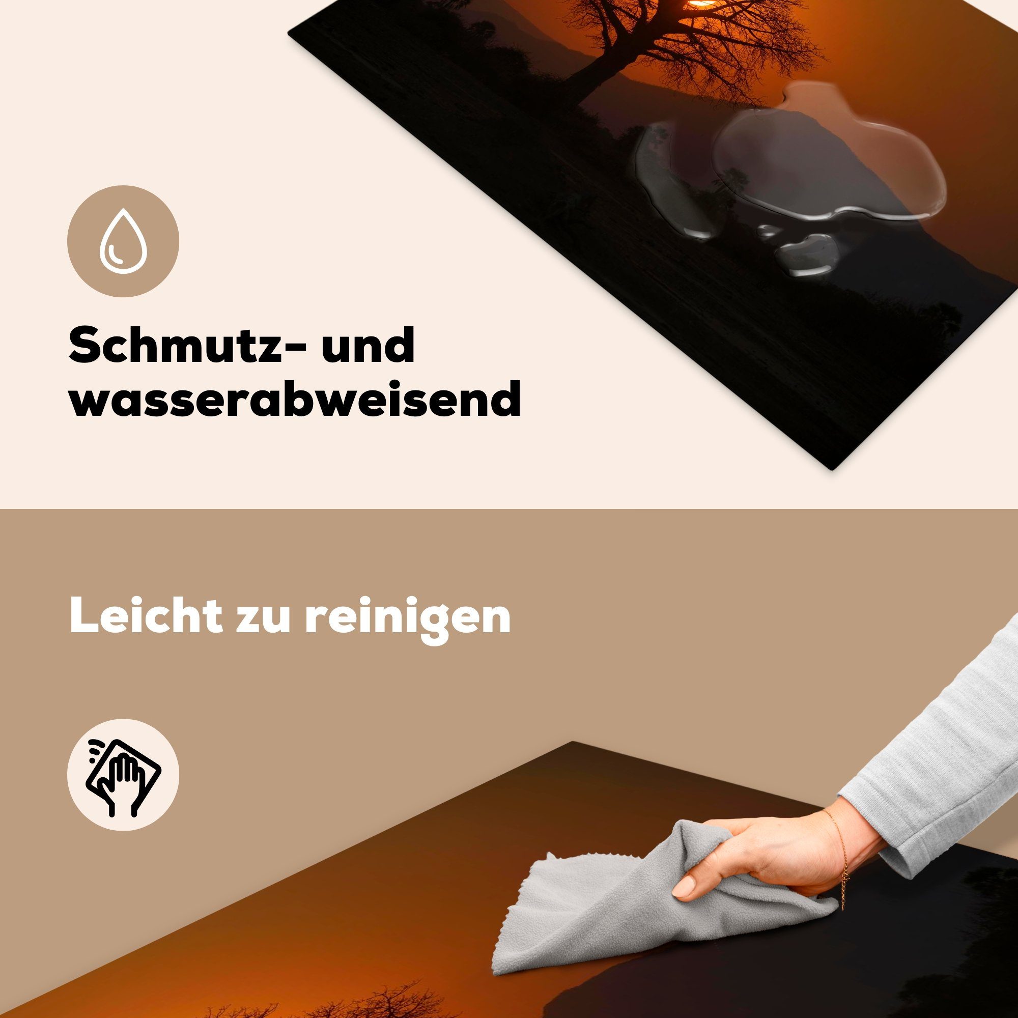 küche, Lower für Herdblende-/Abdeckplatte 81x52 Zambezi, Oranger cm, tlg), MuchoWow Ceranfeldabdeckung im (1 Schutz Baobab-Baum Induktionskochfeld Vinyl, hinter Sonnenuntergang einem die