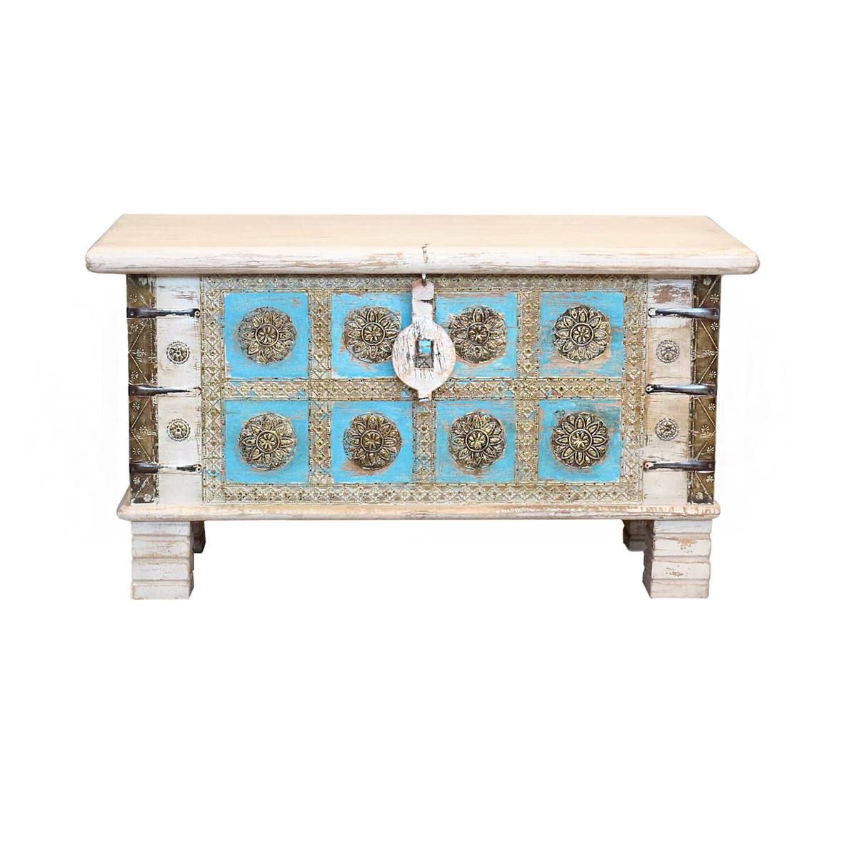 Oriental Galerie Truhe Indische Truhe Weiß Türkis 80 cm (1 St), Beistelltis günstig online kaufen