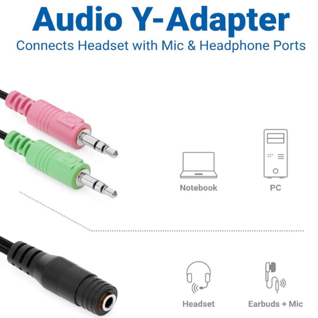 Bolwins I32 Headset PC Laptop Adapter 1x 3,5mm Klinke Buchse auf 2x 3,5mm 18cm Audio-Kabel, 3,5 mm Klinke Stecker, 3,5 mm Klinke Buchse (18 cm), Headset-Adapter – Bild 3 von 5