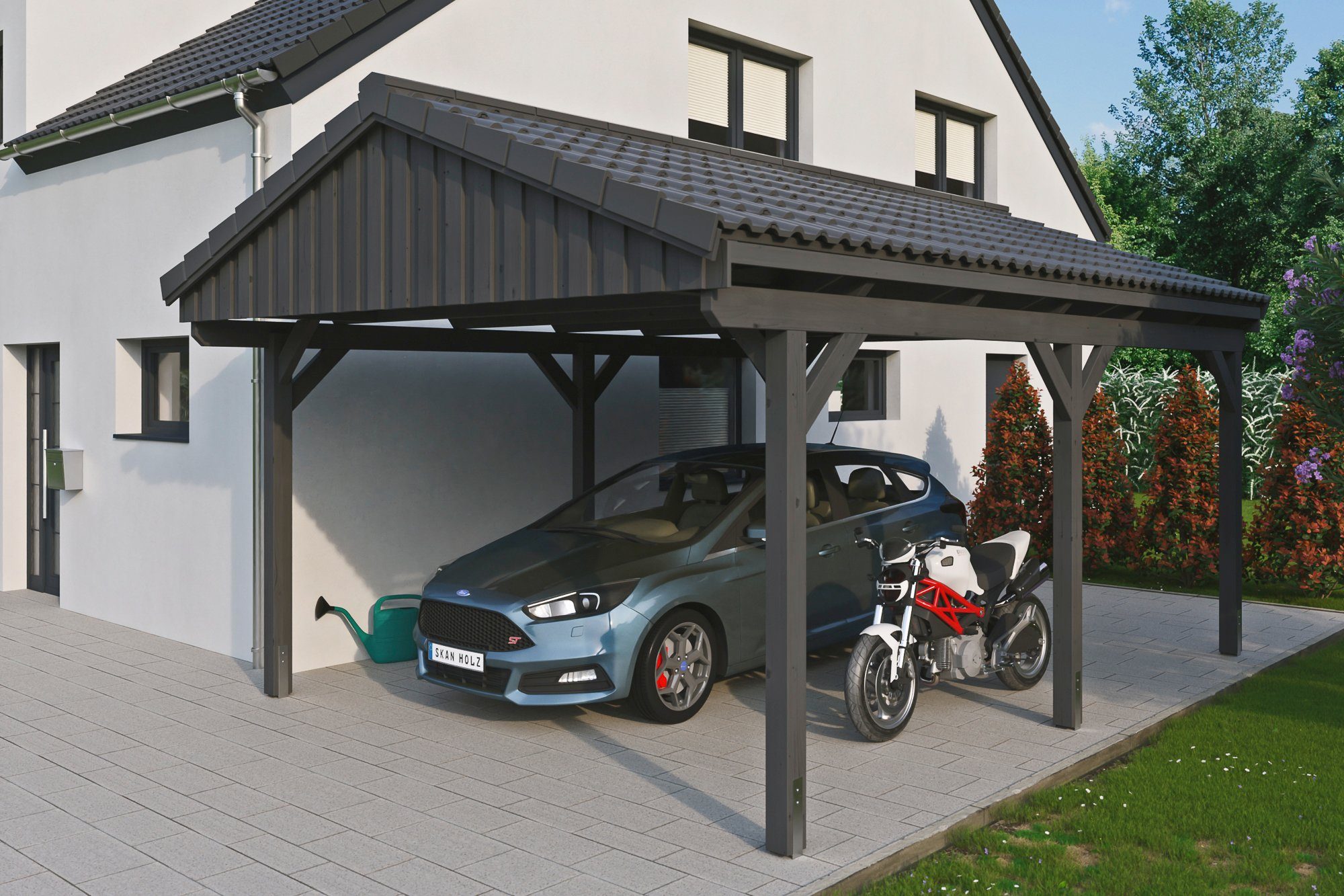 Skanholz cm, Fichtelberg, 423x566 BxT: Dachlattung mit Einzelcarport Einfahrtshöhe, 379 cm