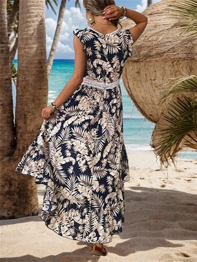 AFAZ New Trading UG Sommerkleid Sommerkleider Damen Knielang Elegant Kleid Blumenmuster Bedrucktes Sommerkleid für Damen